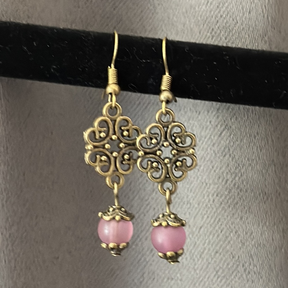 Beautiful Mauve French Hook Dangle Earrings